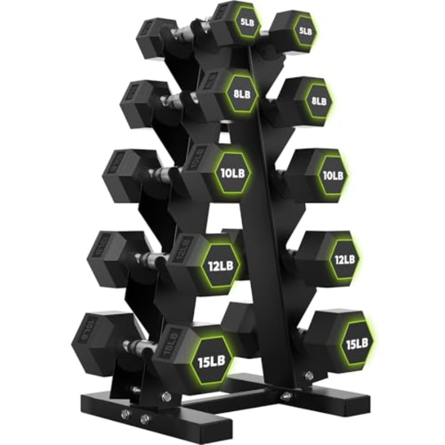 Hex Dumbbell Set - Ensemble d'haltères hexagonales recouvertes de caoutchouc