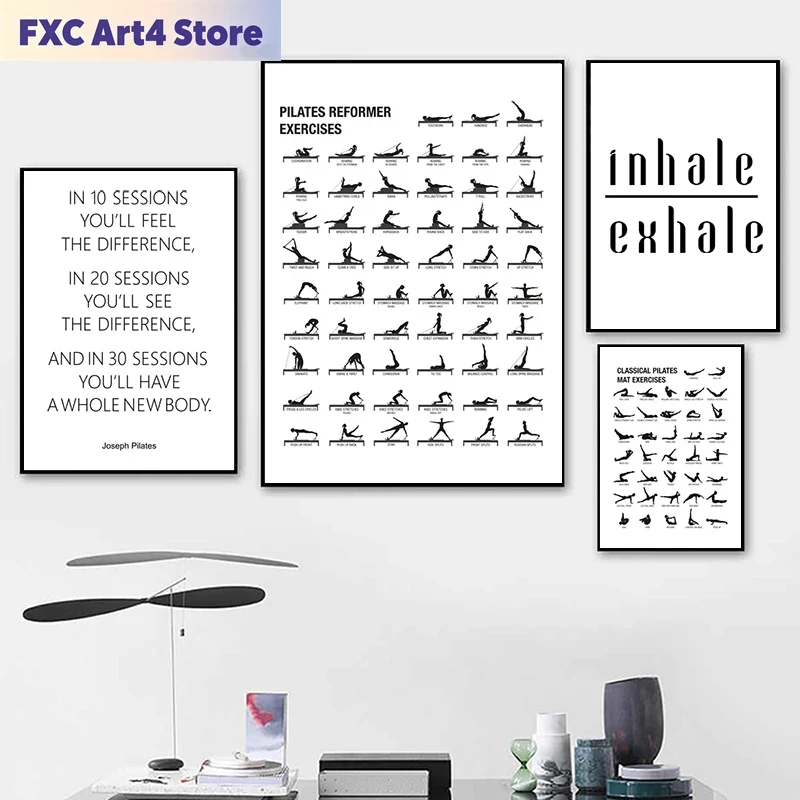 Home Gym Room - Affiche de tableau d'entraînement Pilates sans